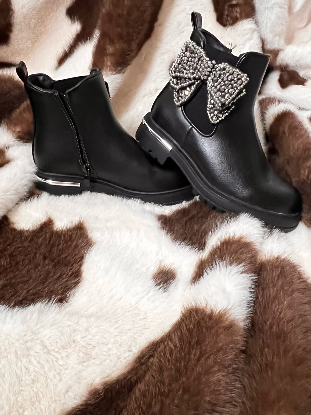 NWOT MIA Black Girls Boots with Pearl Bow Accent